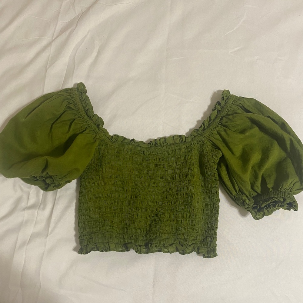 Nature x Happy Puff Sleeve Smocked Top
